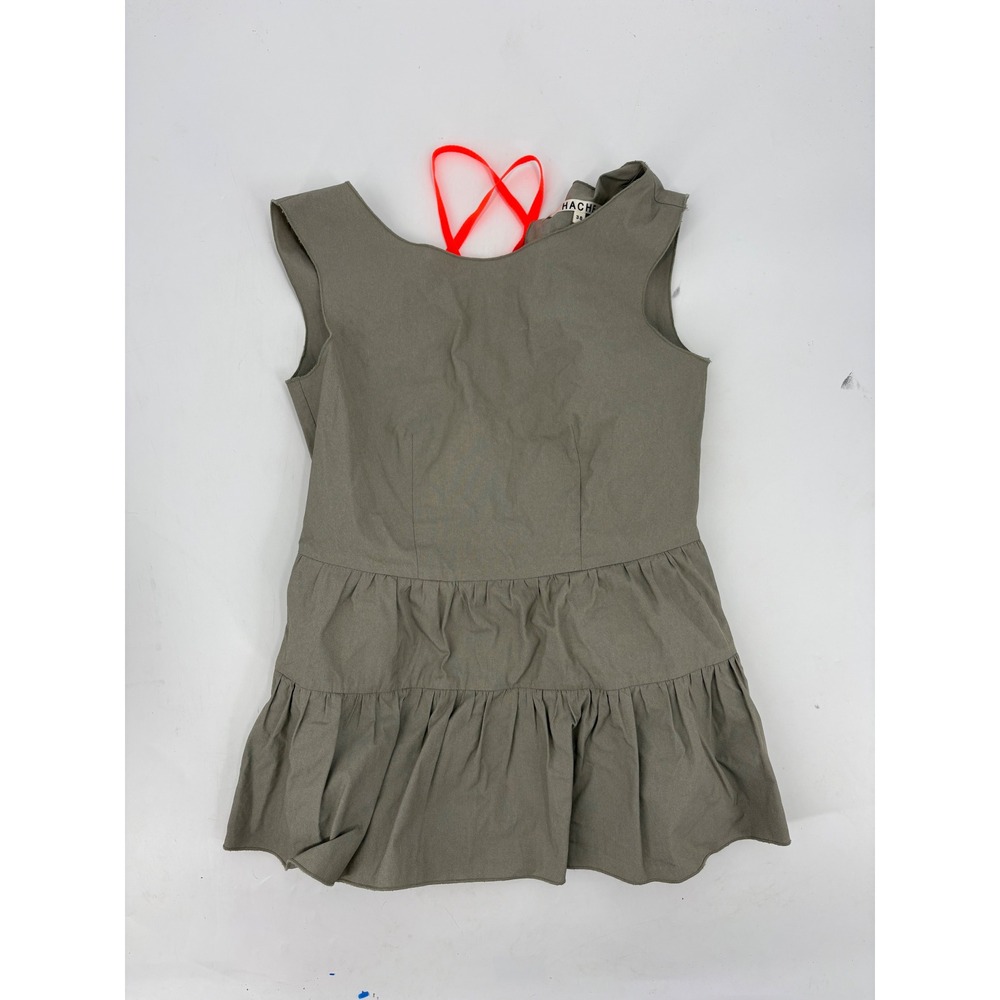 Hache Italy Olive Green Tiered Mini Dress Neon Orange Straps Size 38 D230583 21